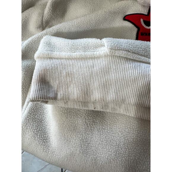 Y2K White Fleece Pullover Hoodie | Gothic Script & Angry Star Appliqué (Size M) - Picture 9 of 12